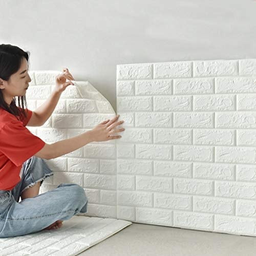 (1piece )3d Wall Stickers Faux Brick White Brick | Bedroom