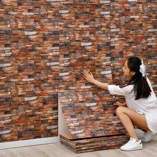 (1piece )brown 3d Wall Stickers Faux Brick White