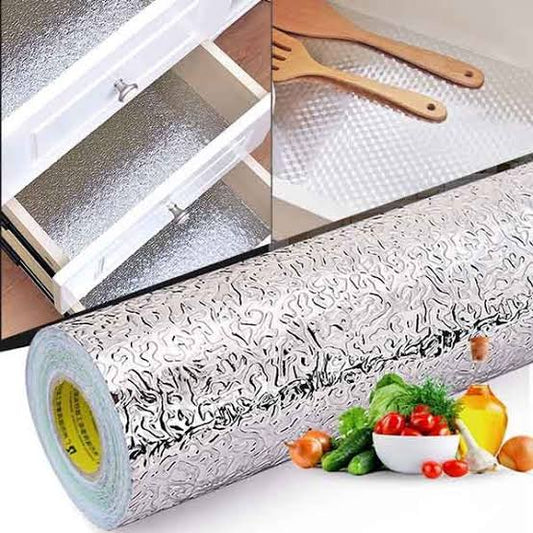 Silver Foil Kitchen Waterproof & Oil Proof Sticker | Aluminum Foil Self-Adhesive Sheet for Stove, Cabinets & Walls