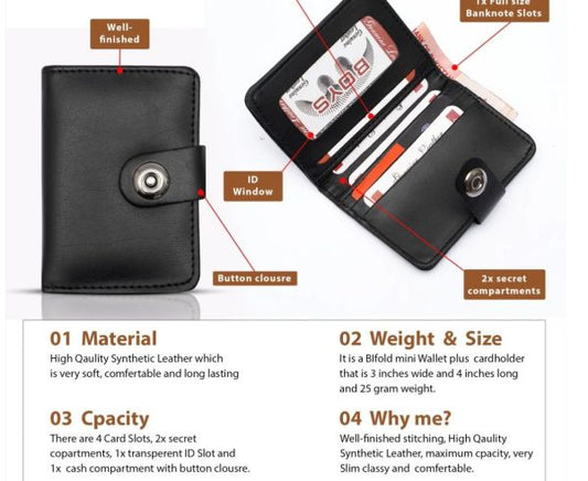 Plain Rexine Minimal Button Closure Wallet Smart